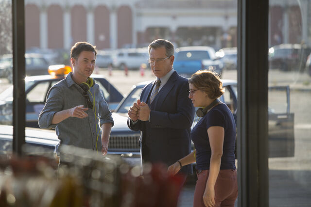 From left: Ryan Fleck, Ben Mendelsohn and Anna Boden on set.