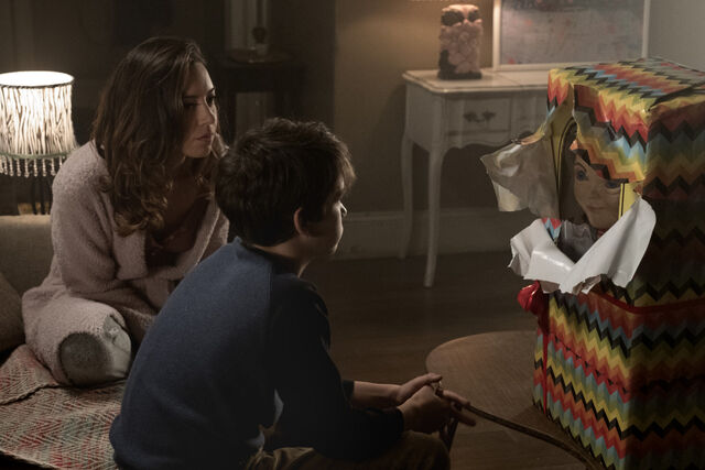 Aubrey Plaza as Karen and Gabriel Bateman as Andy.