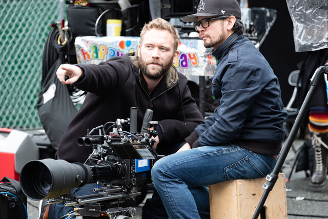 Child’s Play director Lars Klevberg (left) with cinematographer Brendan Uegama.