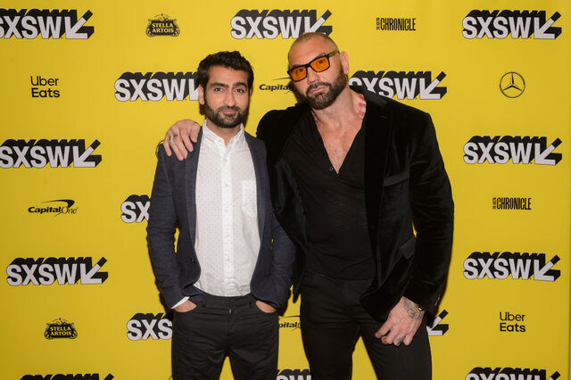 Kumail Nanjiani and Dave Bautista at the world premier of Stuber.