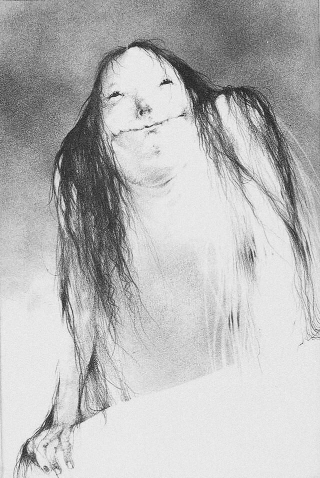 Illustrated by Stephen Gammell, The Pale Lady—from Scary Stories to Tell in the Dark story The Dream—is a favorite of both Øvredal and del Toro.