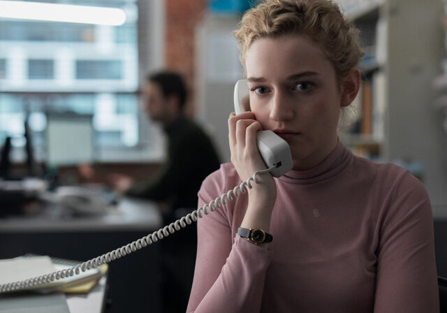 Jane (Julia Garner) takes another call from the boss in The Assistant.