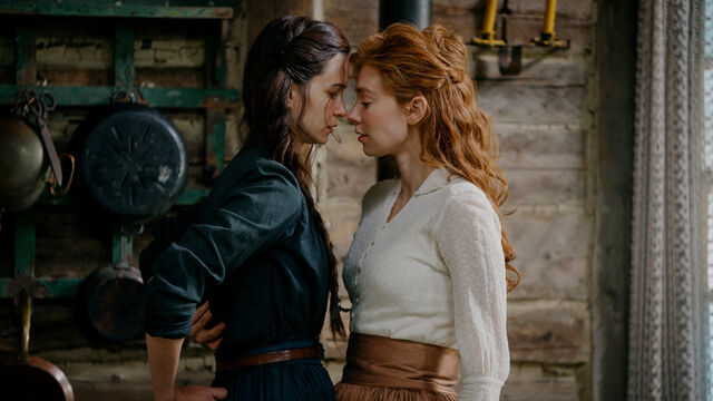 Katherine Waterston as Abigail and Vanessa Kirby as Tallie in The World to Come. — Photographer… Vlad Cioplea
