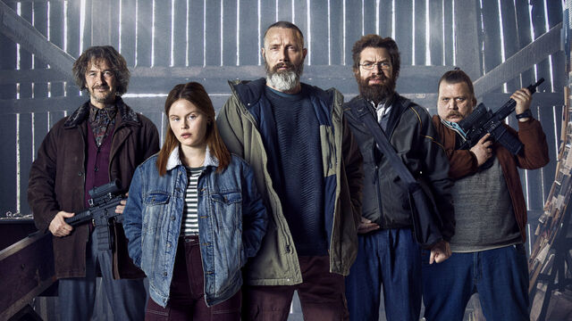 Riders of Justice cast members Lars Brygmann, Andrea Heick Gadeberg, Mads Mikkelsen, Nikolaj Lie Kaas and Nicolas Bro.