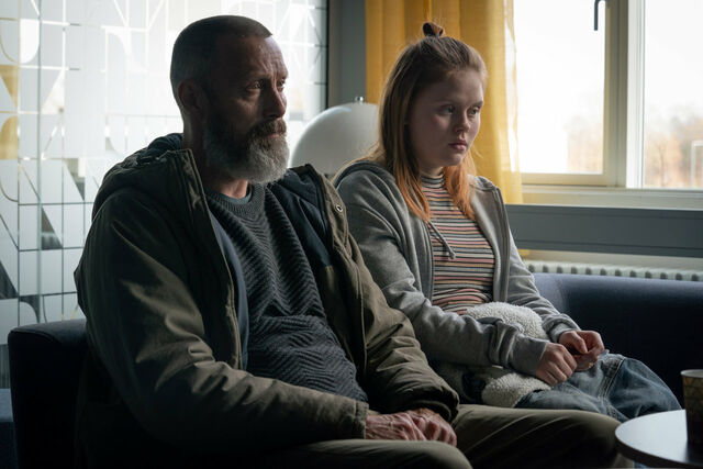 Mads Mikkelsen and Andrea Heick Gadeberg in a scene from Riders of Justice.