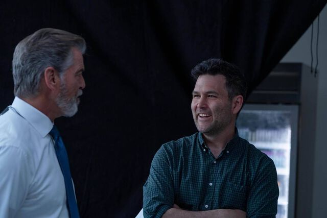 Pierce Brosnan and John Lee on the set of False Positive.