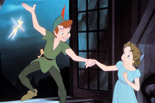 Tinkerbell, Peter Pan and Wendy in Peter Pan (1953).
