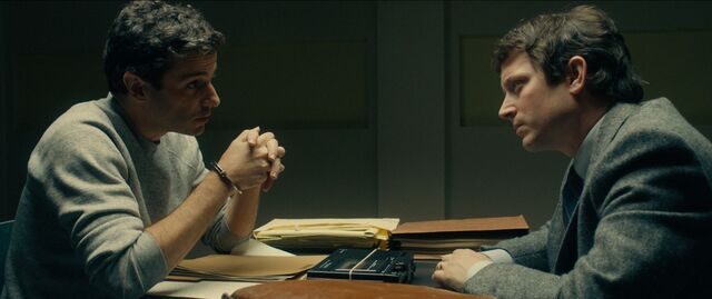 Luke Kirby and Elijah Wood in a scene from No Man of God.