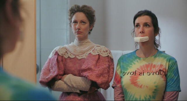 Lady Wadsworth (Judy Greer) serves some manners to her re-enacting dopplegänger, Hannah (Melanie Lynskey).