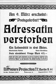 ‎Adressatin verstorben (1912) directed by Adolf Gärtner • Film + cast