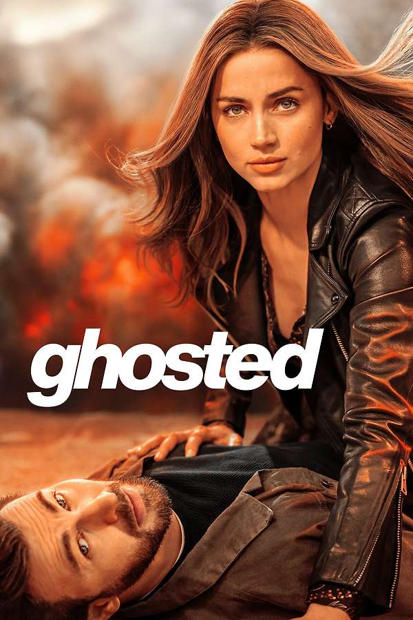 Movie poster of ghosted with Ana de Armas on top of Chris Evans starring at the viewer.