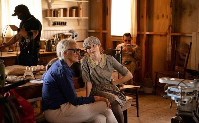 Thomasin McKenzie chats with writer and director Jane Campion during a break in filming of The Power of the Dog. — Photographer… Kirsty Griffin