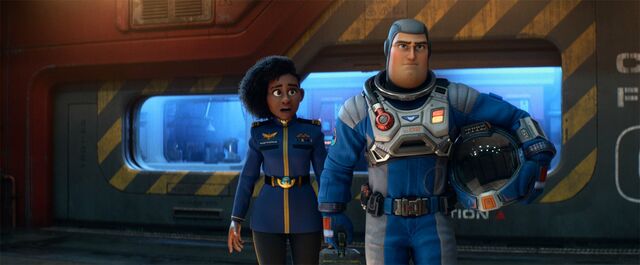 Alisha Hawthorne (Uzo Aduba) is commander and best friend to Buzz Lightyear (Chris Evans).