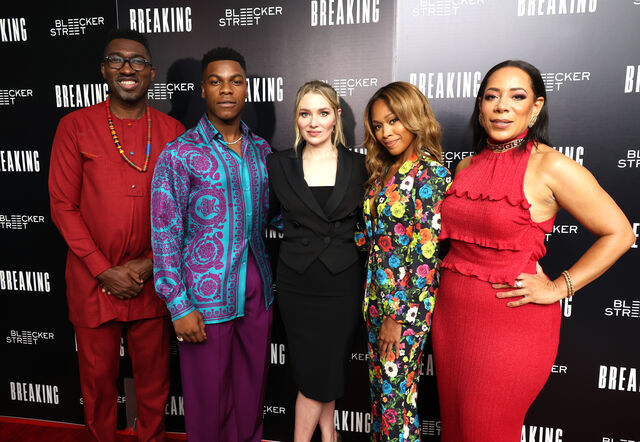 Breaking co-writer Kwame Kwei-Armah, actor John Boyega, director and co-writer Abi Damaris Corbin and actresses Nicole Behari and Selenis Leyva.