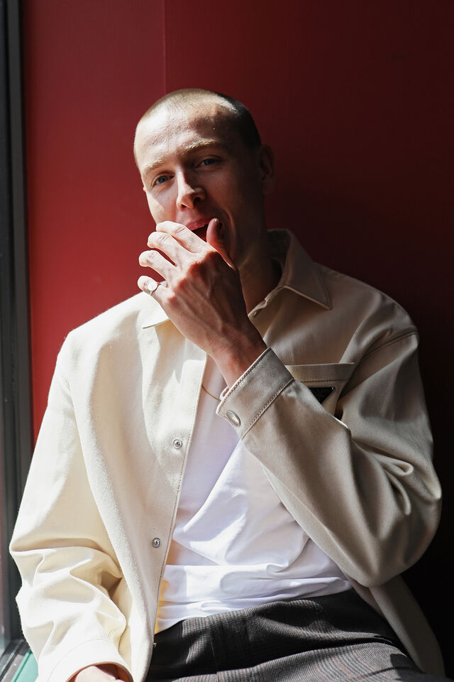 Harris Dickinson in London—no bleach blonde dye this time. — Photographer… Ella Kemp