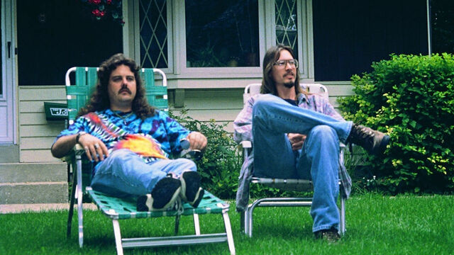 Mike Schank (left) and Mark Borchardt (right), the other Dumb and Dumber, an unforgettable oddball pairing from Chris Smith’s 1999 documentary American Movie.