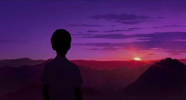 Buntaro takes in a sunset, one of several nods to Isao Takahata in The Summit of the Gods.