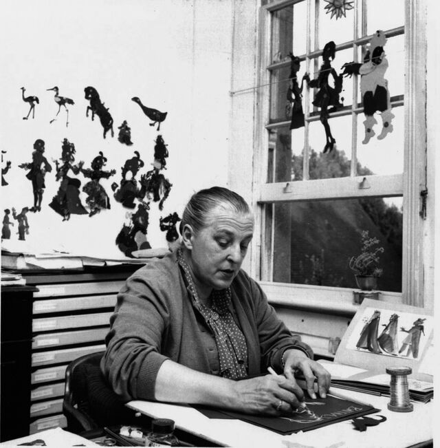 Animation film artist Lotte Reiniger at work in London.