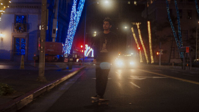 Co-writer and lead actor Naz Kawakami on a night skate in Every Day in Kaimukī.