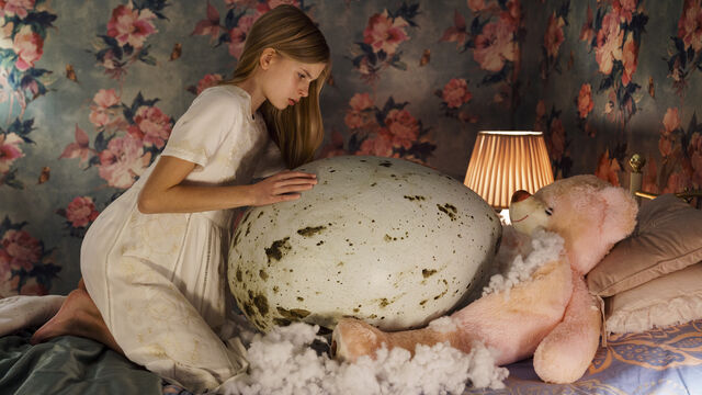 Tinja (Siiri Solalinna) just doing normal kid things in Hatching. — Photographer… Andrejs Strokins/​IFC Midnight