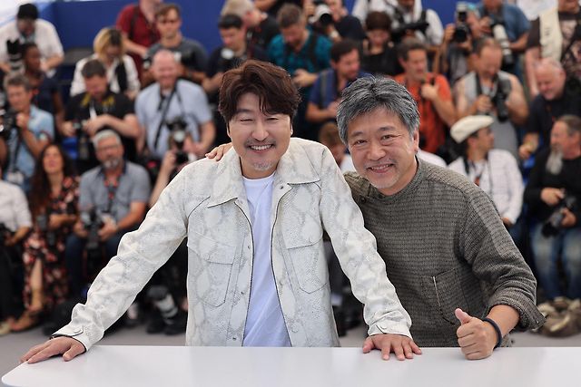 Song Kang-ho and Hirokazu Kore-eda at the Cannes Film Festival in May 2022. — Credit… Abaca Press / Alamy Stock Photo