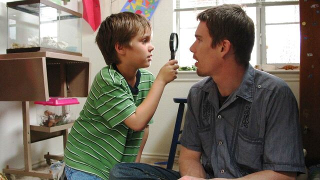 Ellar Coltrane and Ethan Hawke in Richard Linklater’s decade-plus spanning intimate epic, Boyhood (2014).