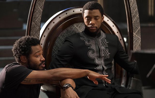 Director Ryan Coogler and Chadwick Boseman on the set of Black Panther (2018).