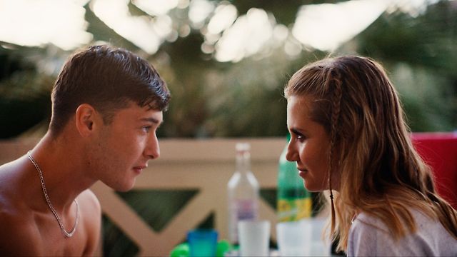 Pre-gaming: Paddy (Samuel Bottomley) and Tara (McKenna-Bruce).