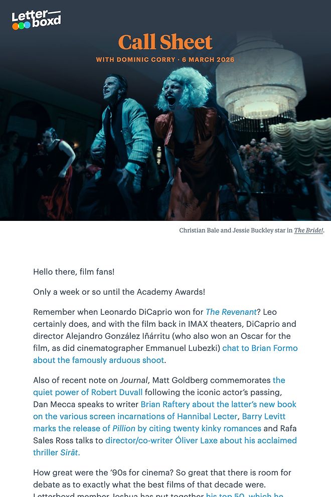 Screenshot of March 2026 Call Sheet