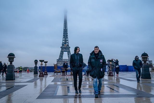 Chad Stahelski and Keanu Reeves during the production of John Wick: Chapter 4 in Paris.