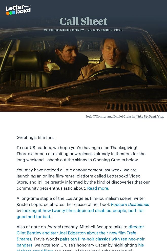 Screenshot of November 2025 Call Sheet